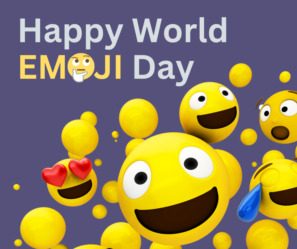 Happy World Emoji Day message with happy emojis.
